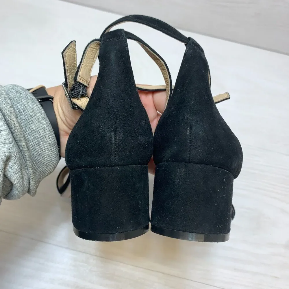 J. Jill Ariane Block Heel Sandals Women's Size‎ 9.5 Black Leather Ankle Strap